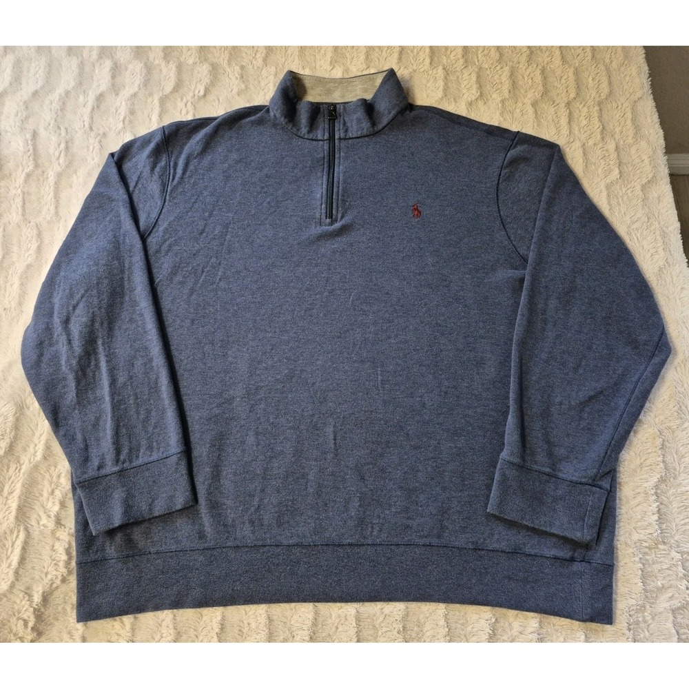 Polo Ralph Lauren Performance Sweater Men's 2XL 1/4 Zip Pullover Mock Neck Blue